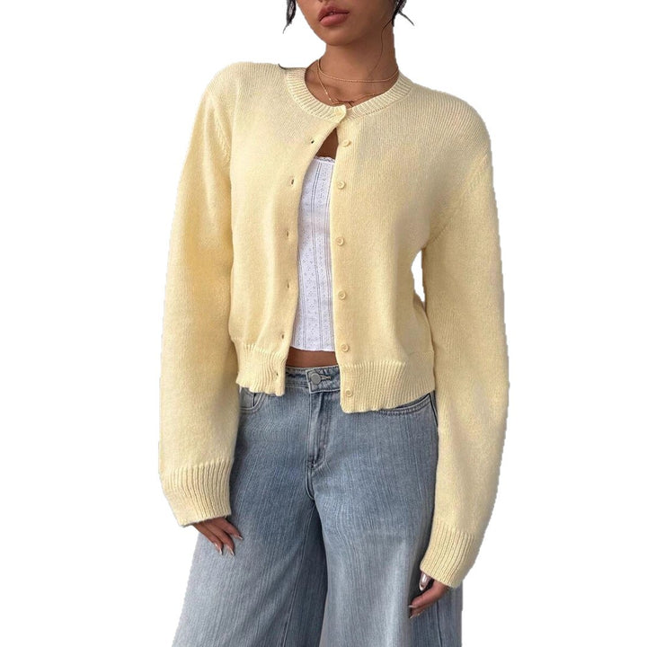 Damen Strickjacke mit Rundhalsausschnitt und Knopfleiste Drune