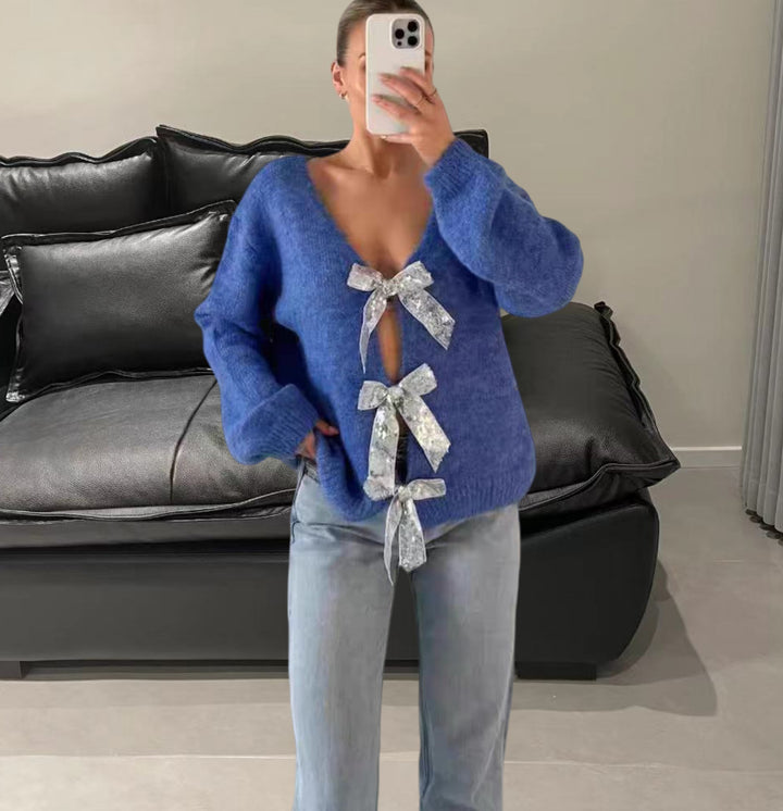 Damen Elegante Strickjacke mit glitzerndem Banddetail Drune