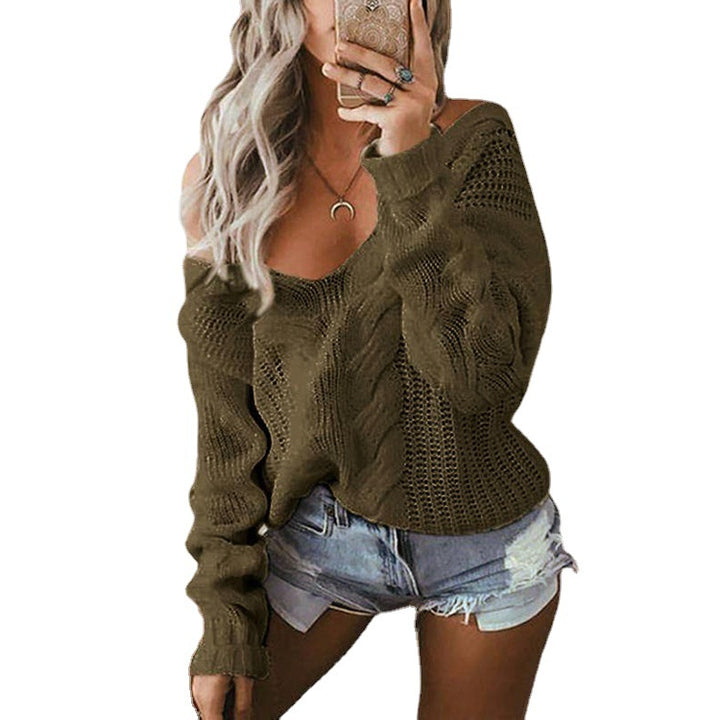 Damen Grobstrickpullover mit offener Schulter und Details aus Lochmuster Drune