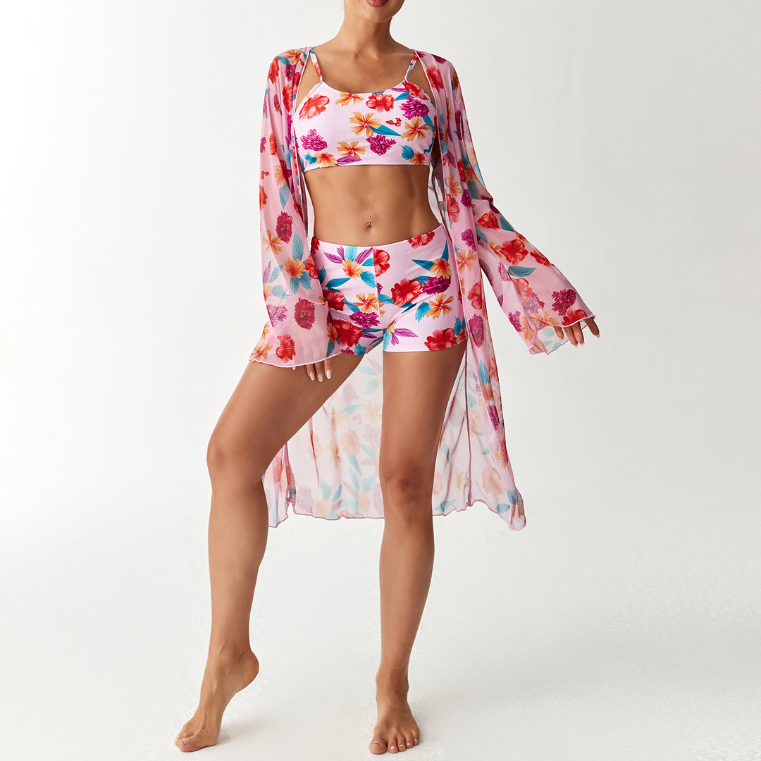 Damen Bikini-Set mit elegantem Crop-Top und durchscheinendem Strandkimono Drune