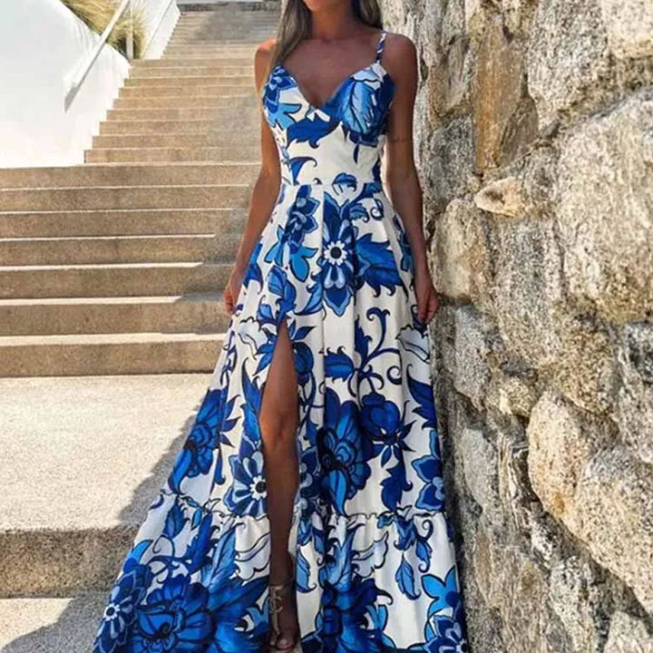 Damen Maxikleid mit floralem Design und hohem Schlitz Drune