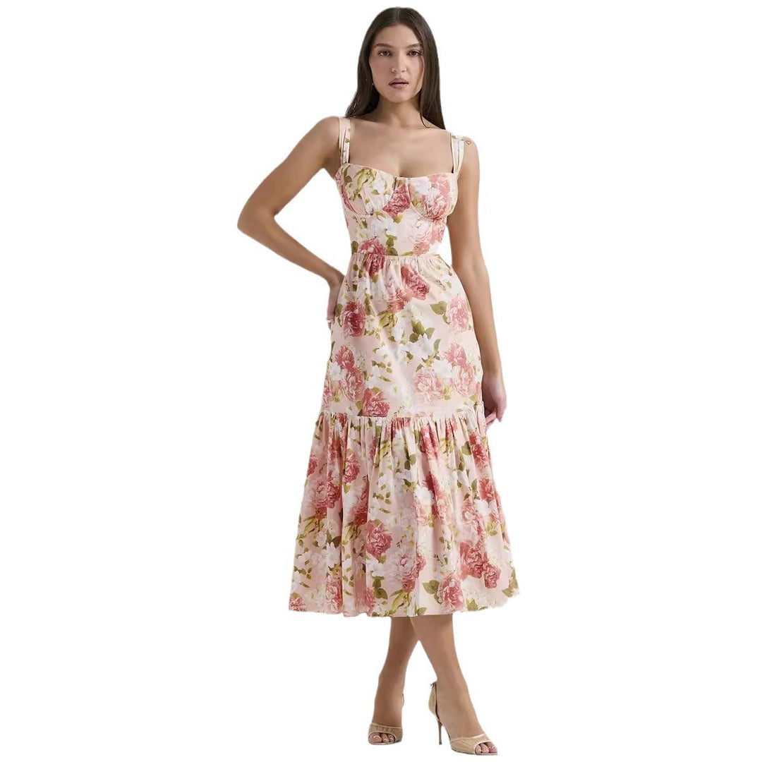 Damen Maxi-Kleid mit floralem Design und seitlichen Taschen Drune