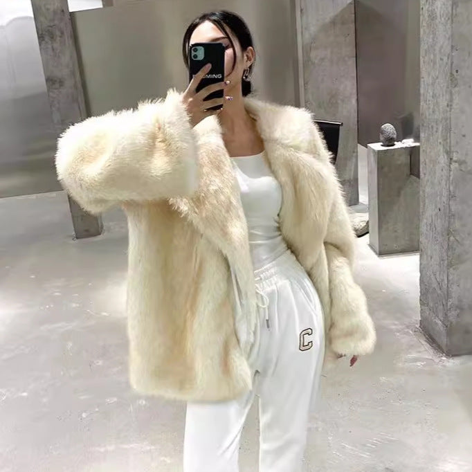 Damen Oversized Plüschjacke mit weit ausgestellten Ärmeln Drune