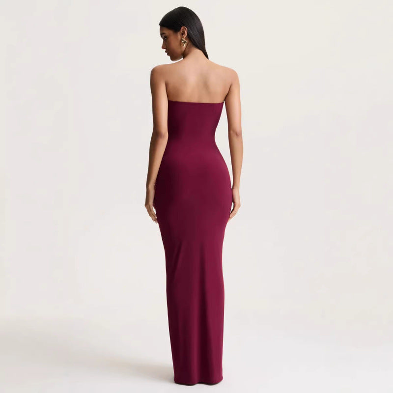 Damen Elegantes langes Abendkleid mit gerafftem Oberteil und goldener Schnalle Drune