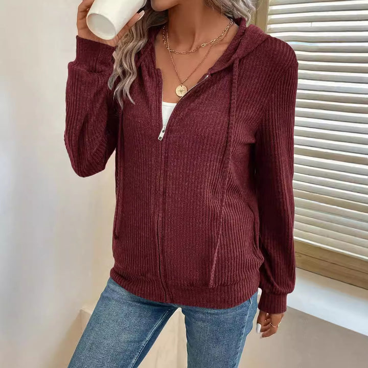 Damen gemütliche Kapuzenjacke im stylischen Rippstrickdesign Drune