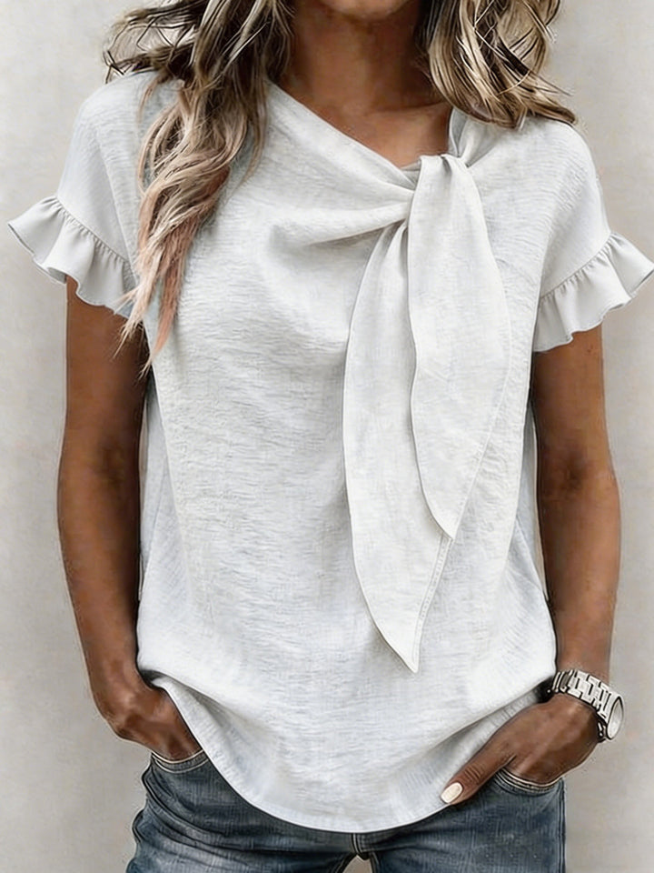 Damen Bluse mit Rüschenärmeln und Schleifendetail Drune