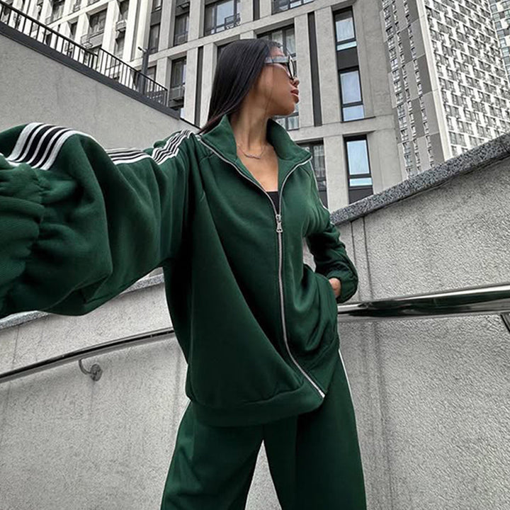 Damen Sportliches Fleece-Set mit Kapuze und modischen Akzenten