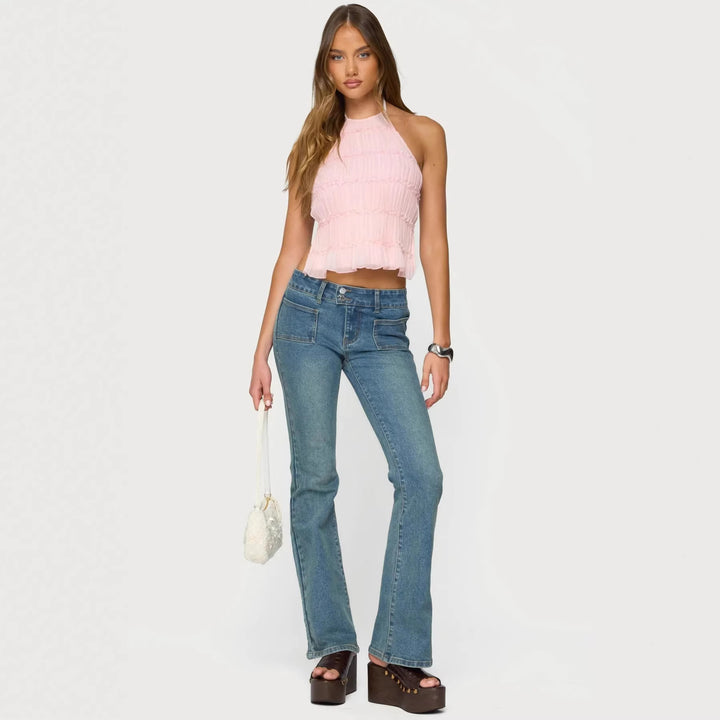 Damen Elegantes Trägershirt mit plissierten Details und seitlichen Cut-Outs Drune