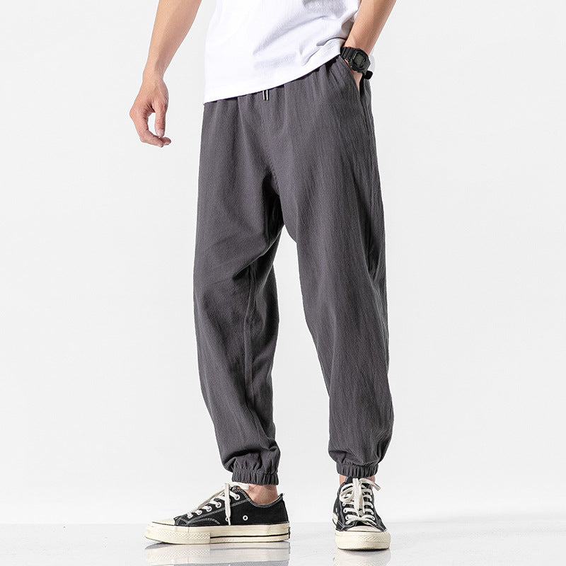 Herren nan relaxed-fit Joggerhose mit Tunnelzug, geripptem Knöchelabschluss und atmungsamem Leinenmix Drune