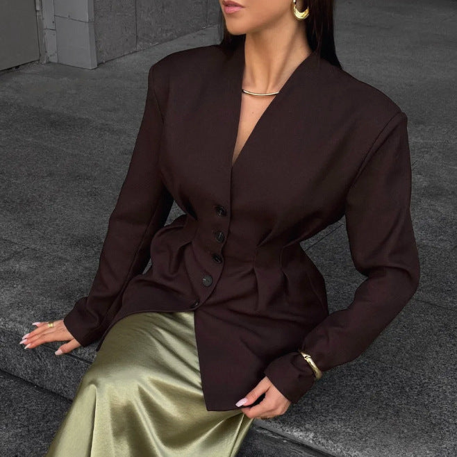 Damen Modischer Blazer mit tailliertem Schnitt und eleganten Knopfdetails Drune