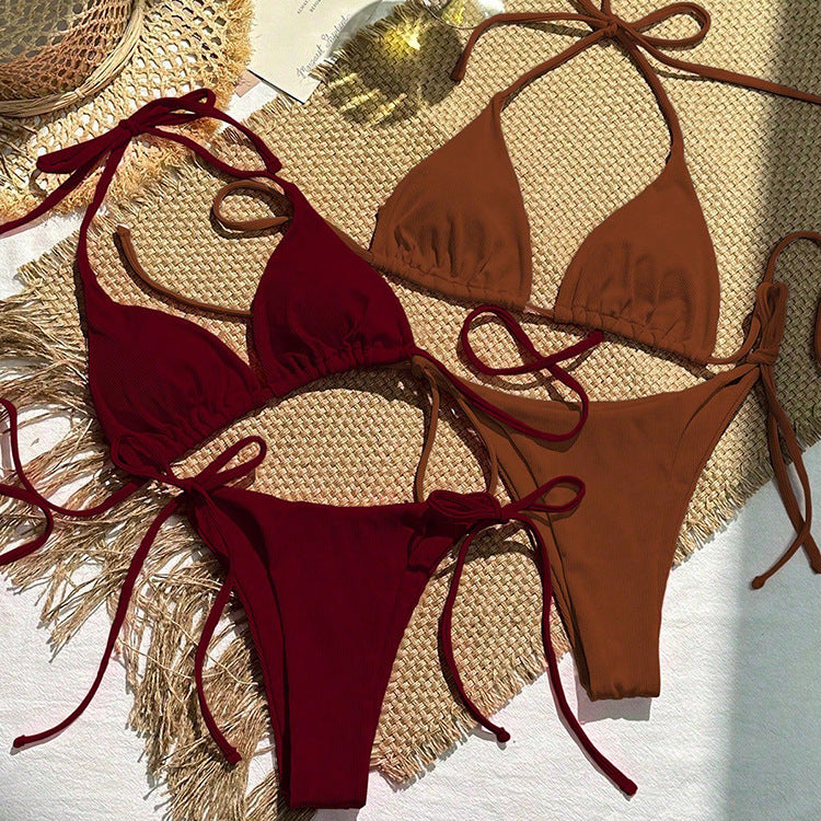 Damen Triangel-Bikini-Set mit regulierbaren Bindebändern und gefüttert Drune