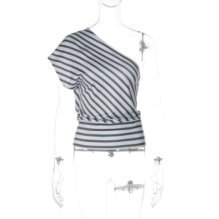 Damen asymmetrisches gestreiftes Wickeloberteil Drune