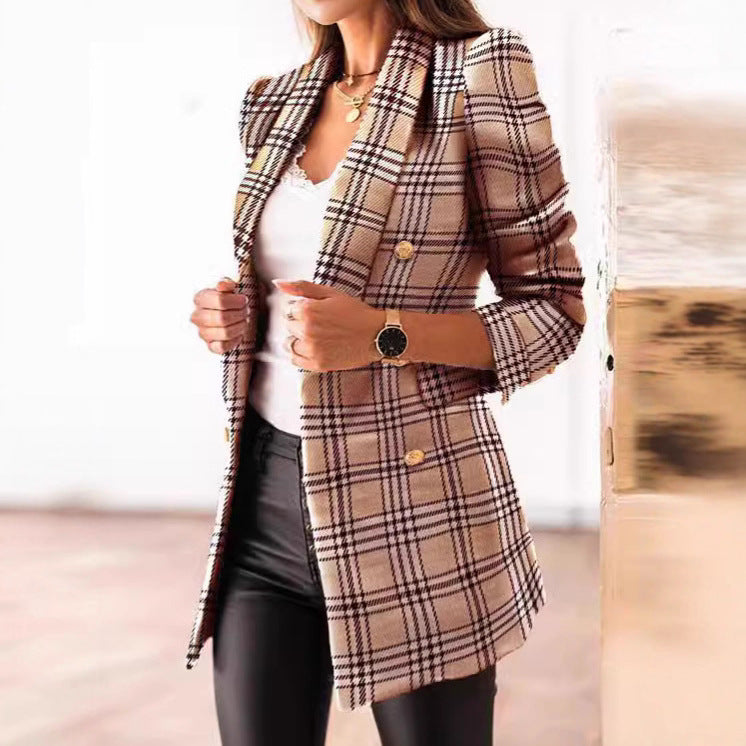 Damen Elegante Tweed-Blazerjacke mit tailliertem Schnitt und Knopfdetail Drune