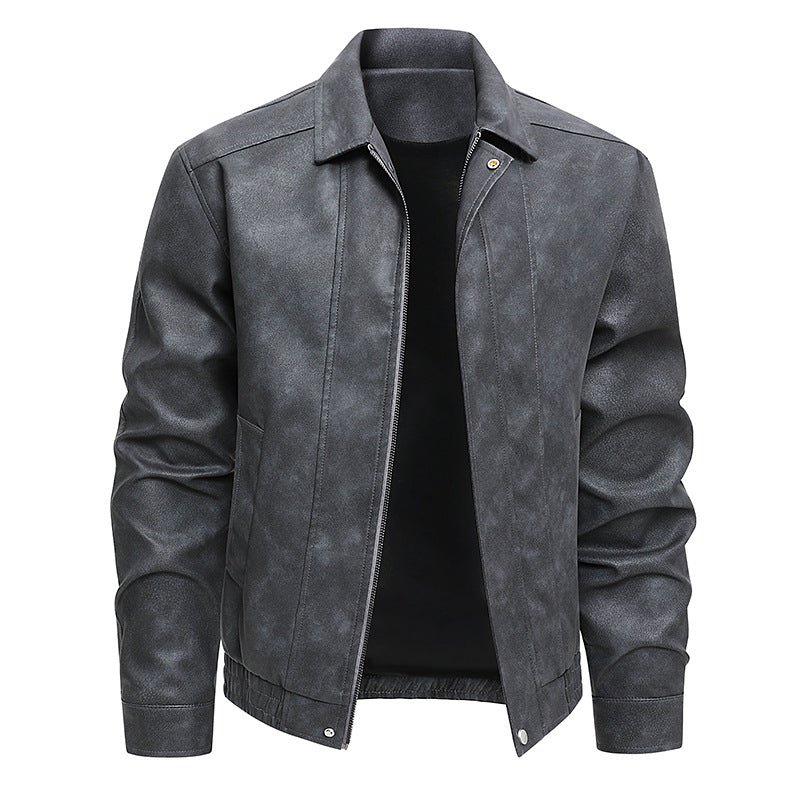 Herren  distressed Faux-Suede Zip-Front Kragenjacke mit elastischem Saum Drune