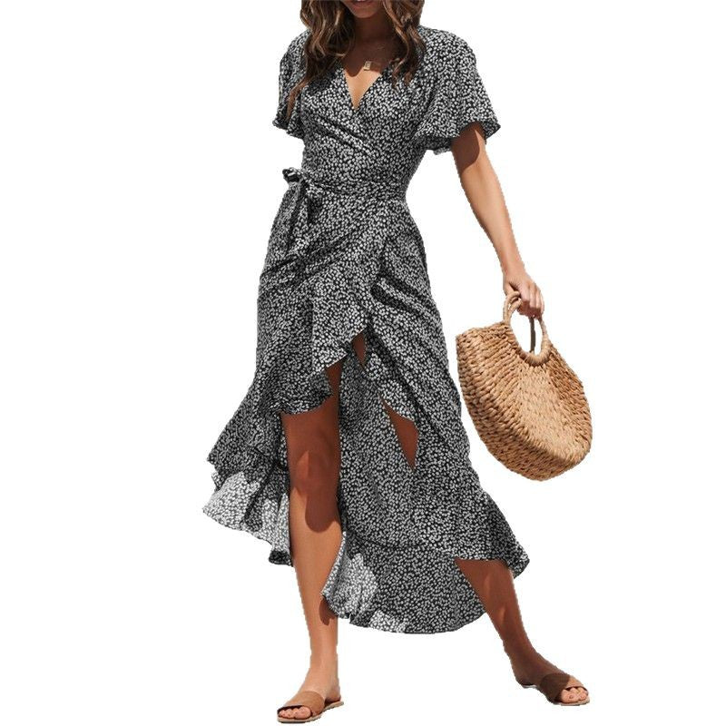 Damen Wickelkleid mit fließendem Schnitt und Volantdetail Drune