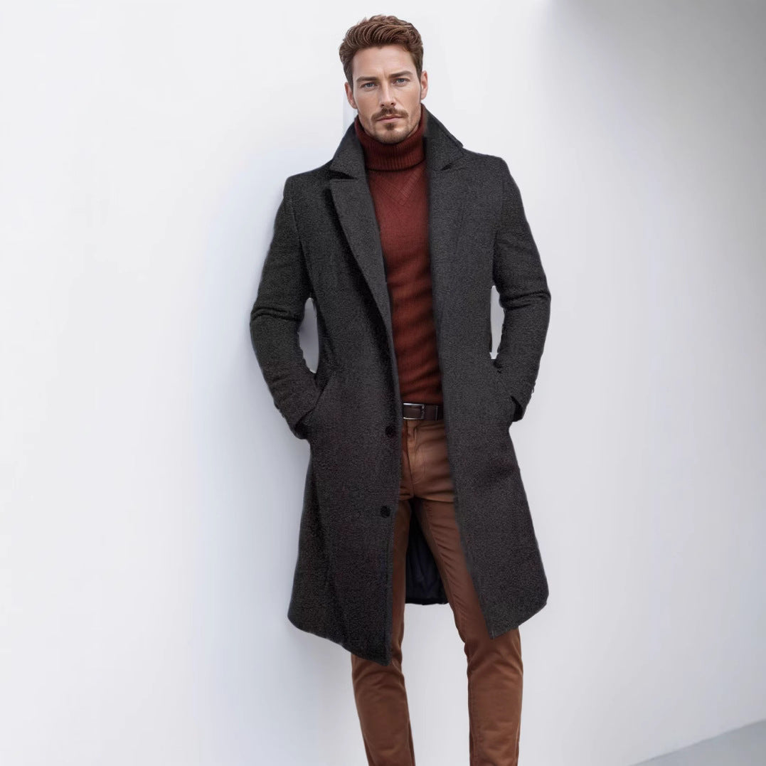Herren nan langer Wollmixmantel mit Boucléstruktur, taillierter Silhouette und klassischem Revers Drune