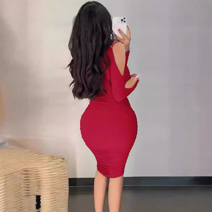 Damen Figurbetontes Cocktailkleid mit detaillierter Raffung und Off-Shoulder-Ärmeln Drune