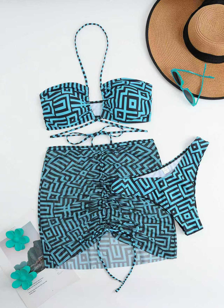 Damen Stylisches Bikini-Set mit Rüschen und bindbarem Überrock Drune