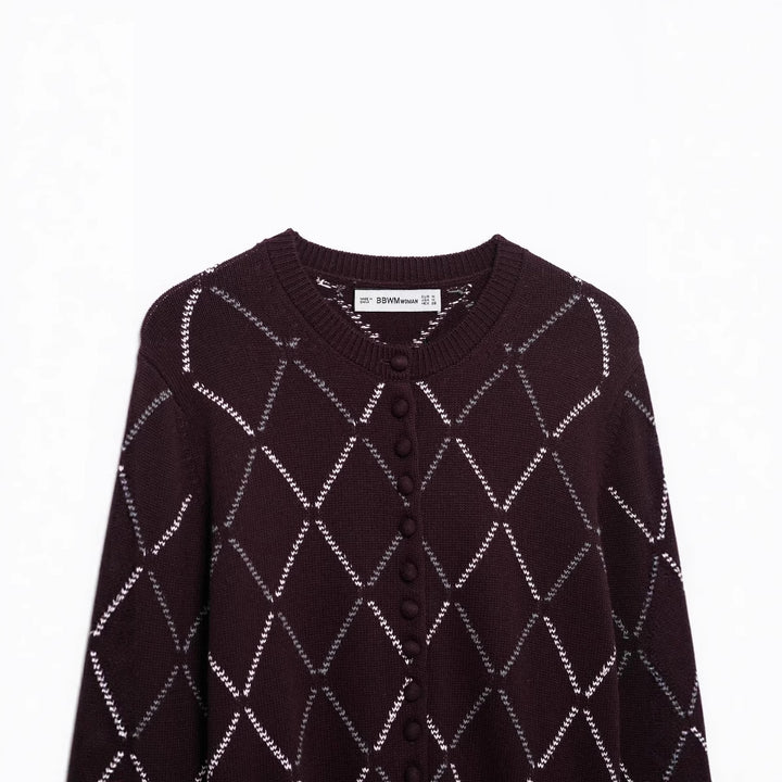 Damen Strickjacke mit geometrischem Muster und Knopfverschluss Drune