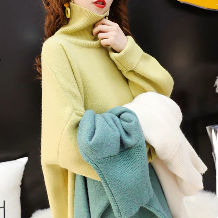 Damen Grobstrick Pullover mit hohem Kragen und lässigem Schnitt Drune