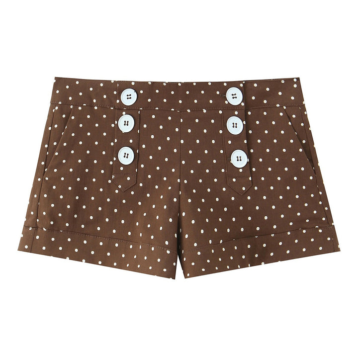 Damen elegante Kurzshorts mit Knopfdetails und Pünktchen Drune