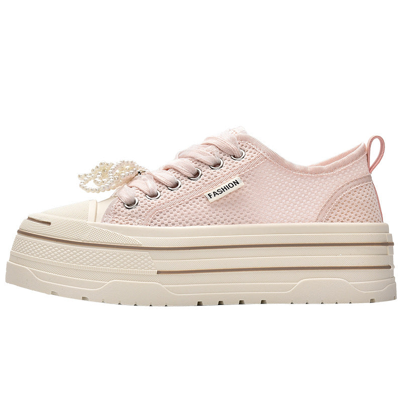 Damen Plateausneaker mit modischem Mesh-Obermaterial und trendigen Perlendetails Drune