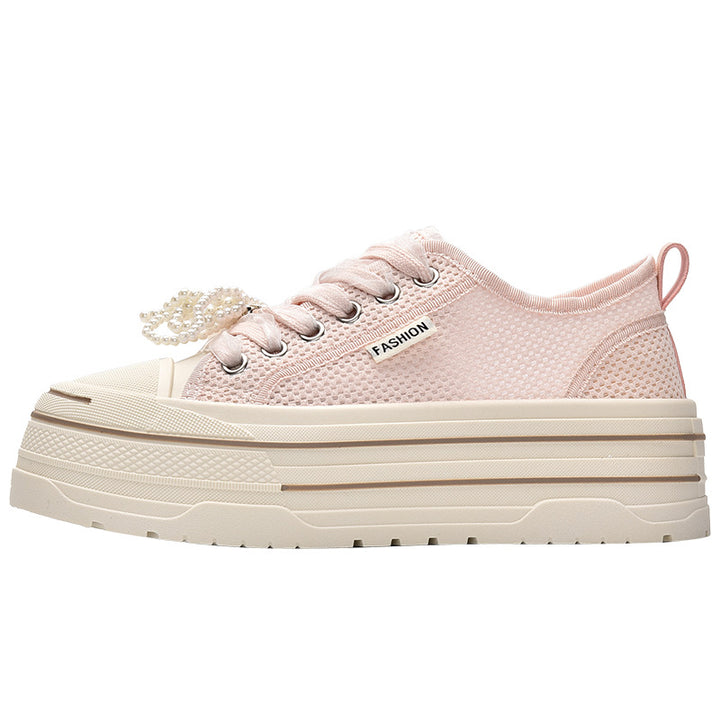 Damen Plateausneaker mit modischem Mesh-Obermaterial und trendigen Perlendetails Drune