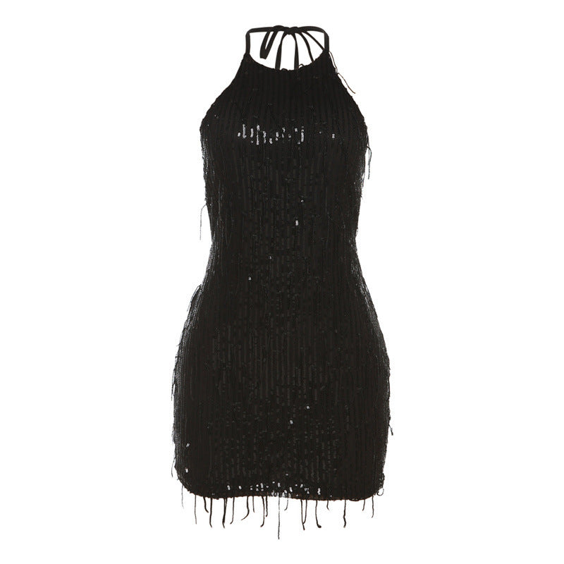 Damen Elegantes Abendkleid mit Pailletten und feinen Fransen Drune