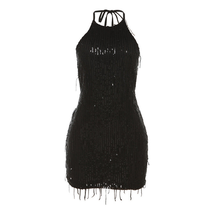 Damen Elegantes Abendkleid mit Pailletten und feinen Fransen Drune