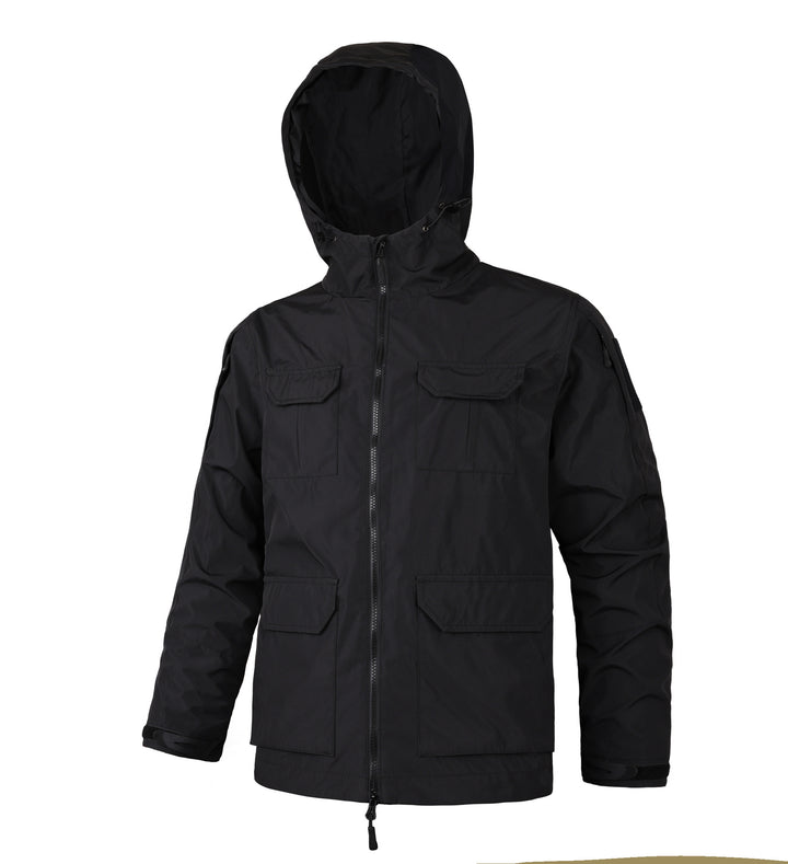 Herren  Kapuzen wasserabweisende Feldjacke mit mehreren Taschen mit Klappe und verstellbarem Zugkordel Drune