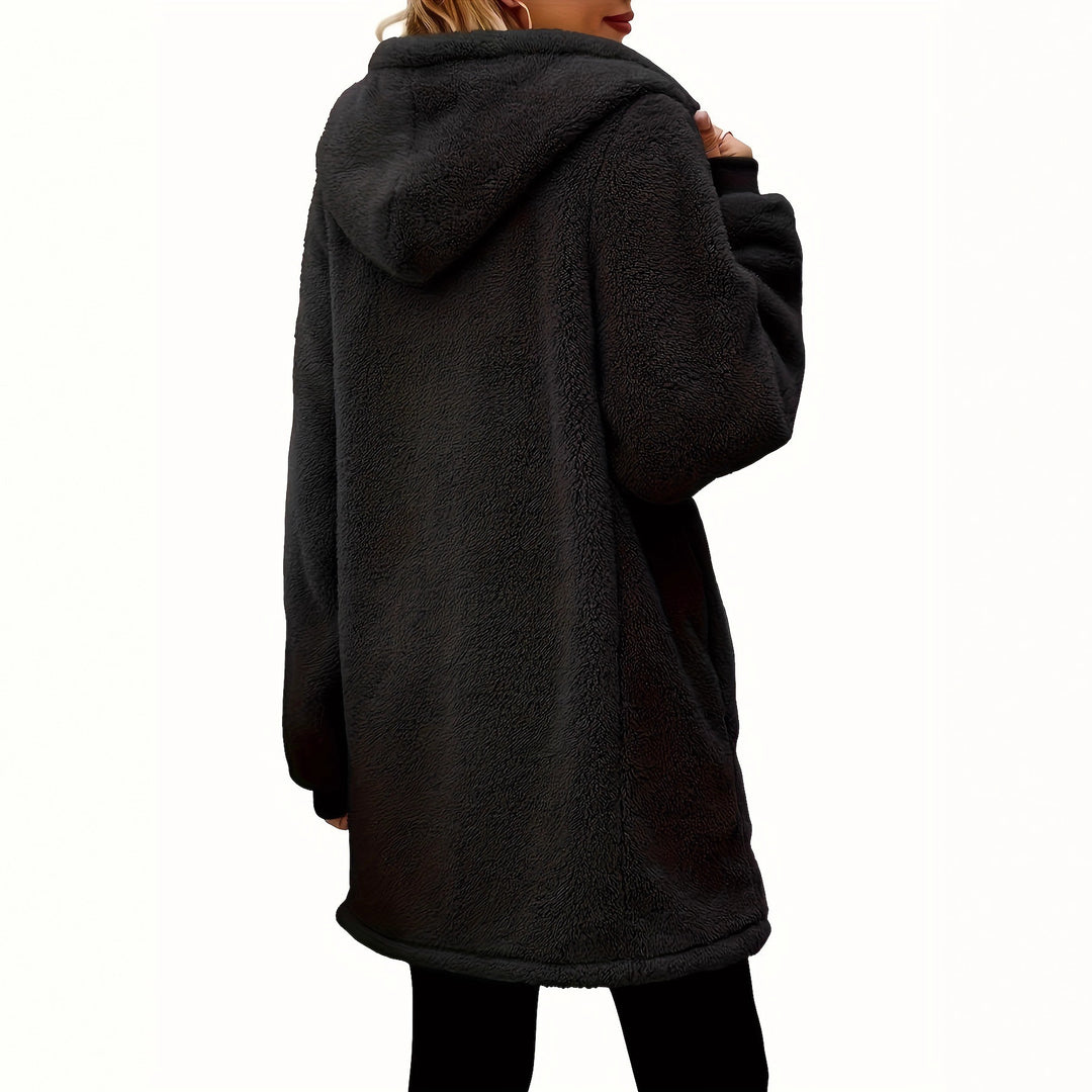 Damen Fleece-Mantel mit Taschen und Kapuze Drune