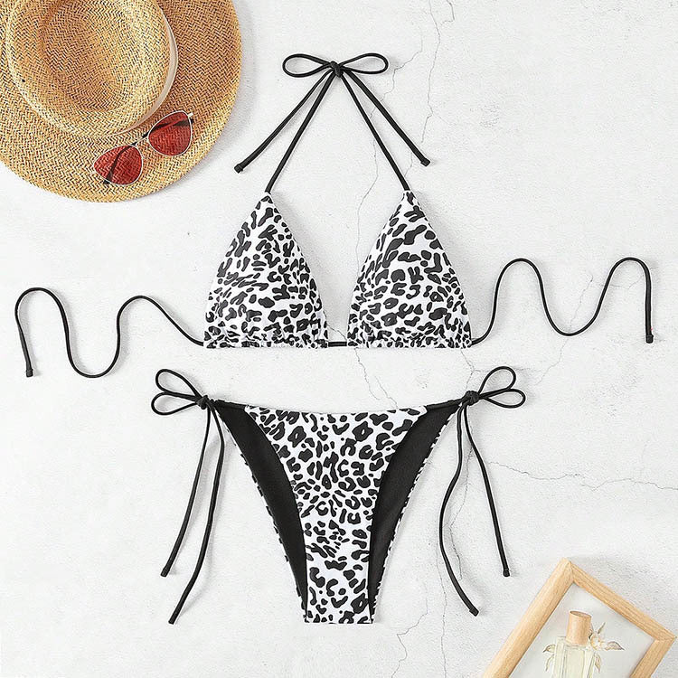 Damen Triangel-Bikini-Set mit verstellbaren Bindebändern und animalischem Design Drune
