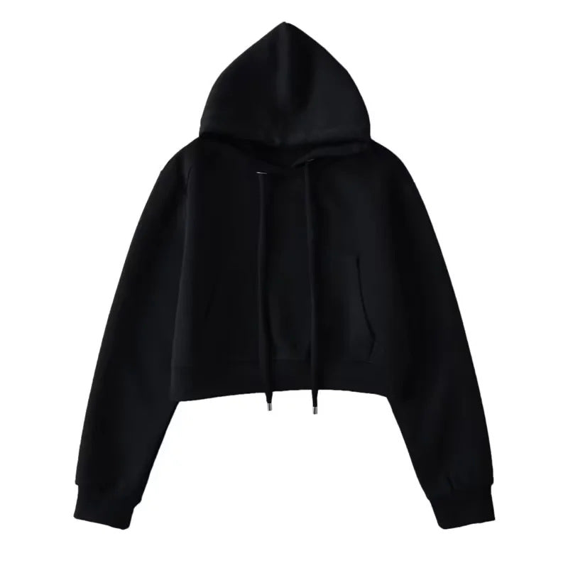 Damen modischer cropped Kapuzenpullover aus sweatshirt Material Drune