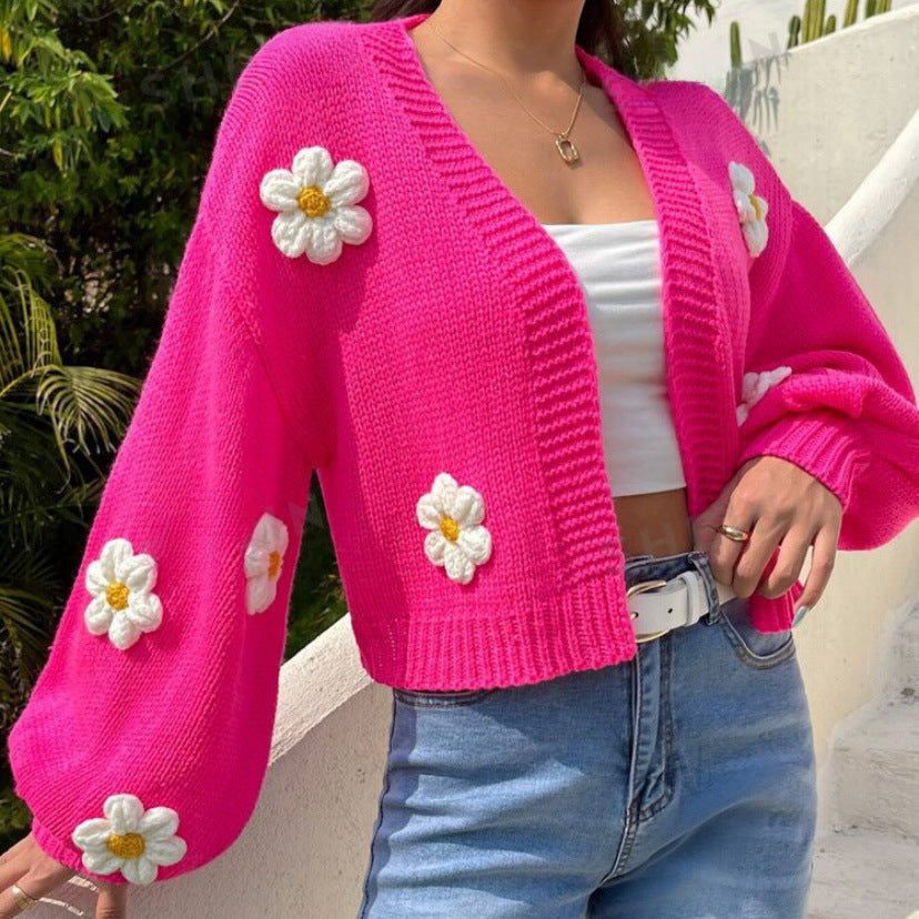 Damen Strickjacke mit floralen Applikationen und lockerer Passform Drune