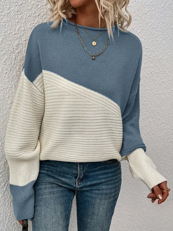 Damen lässiger Strickpullover mit strukturiertem Design und modernen Farbblöcken Drune