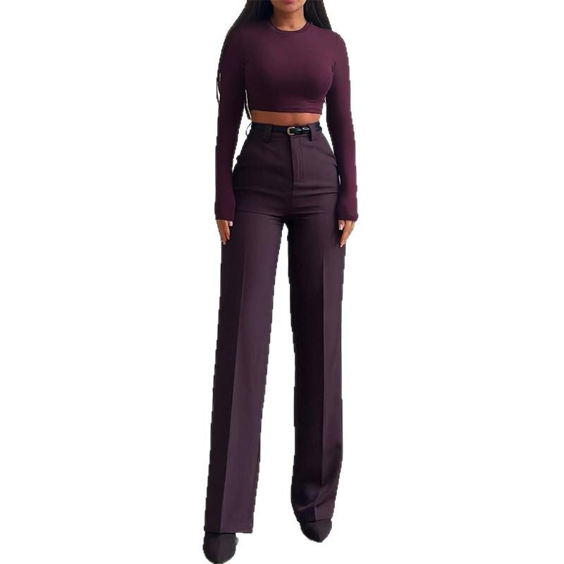 Damen Cropped Langarmoberteil mit weit geschnittenen Hosen Drune