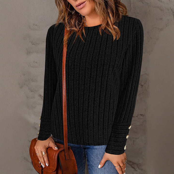 Damen modisches Strickoberteil mit Rippstruktur und eleganten Knopfdetails Drune