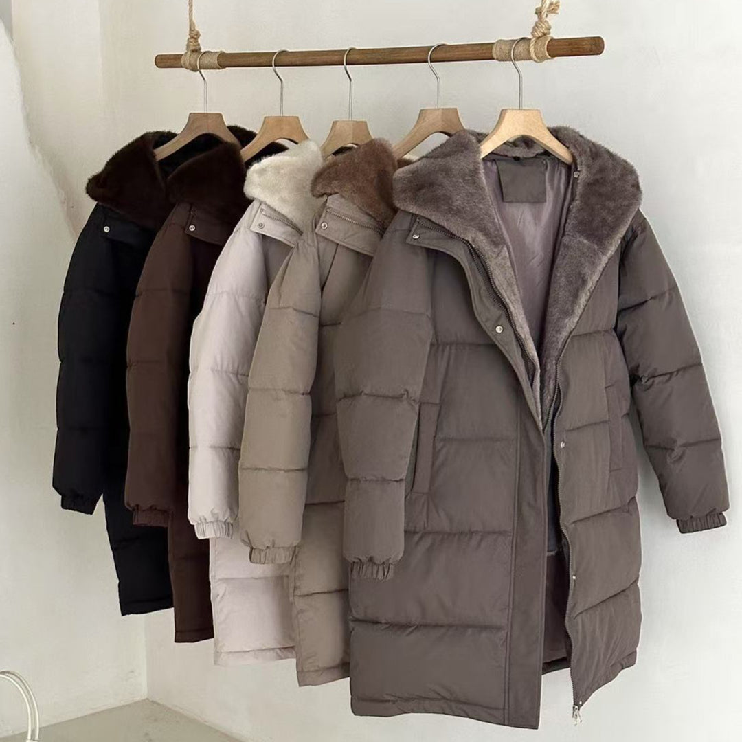 Damen Eleganter gefütterter Winterparka mit Plüschkragen und praktischen Taschen Drune