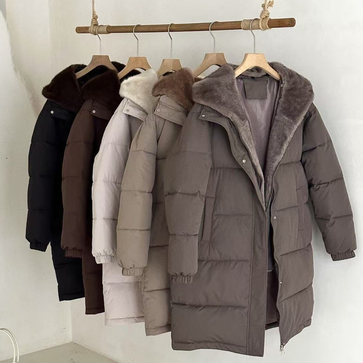 Damen Eleganter gefütterter Winterparka mit Plüschkragen und praktischen Taschen Drune