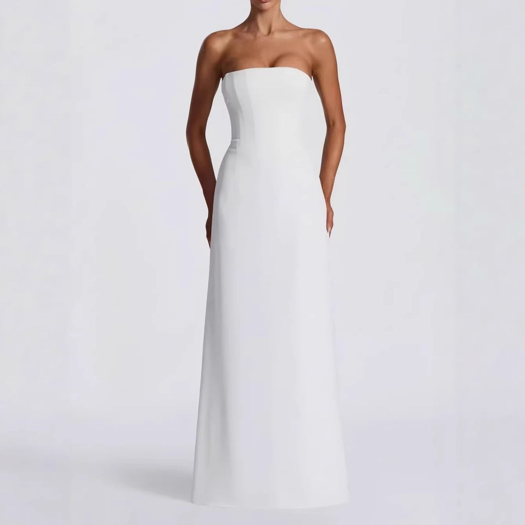 Damen Elegantes Hochzeitskleid mit schulterfreiem Design und Spitzenärmeln Drune