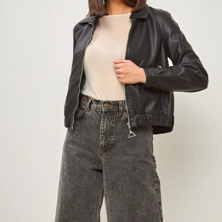 Damen modische Bomberjacke aus veganem Leder Drune