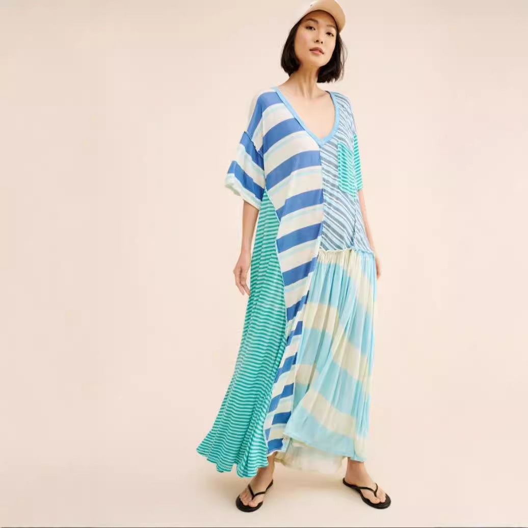 Damen Maxikleid mit modischem Streifenmix und lässigem Schnitt Drune