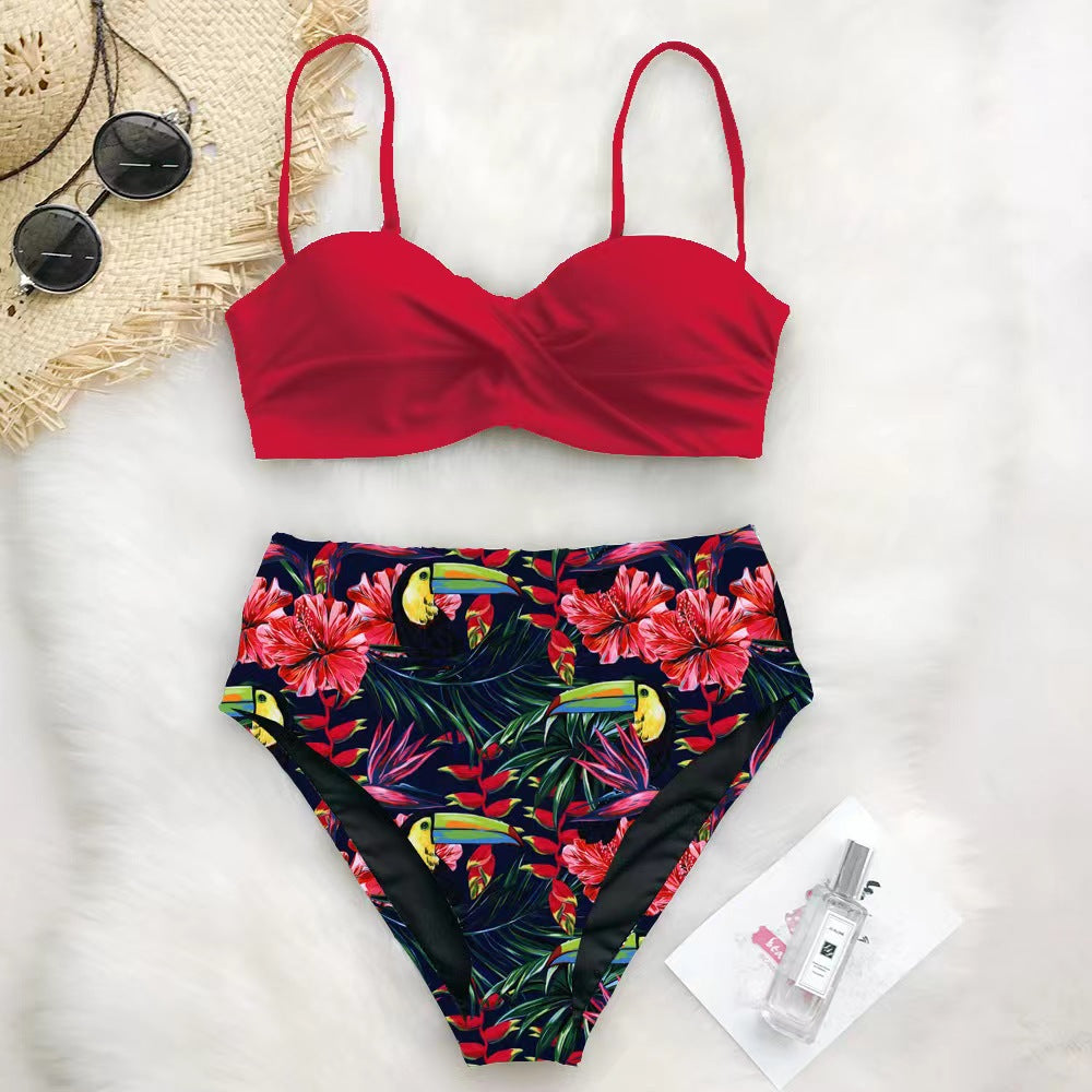 Damen Hoch tailliertes Bikini-Set mit floralem Oberteil Drune