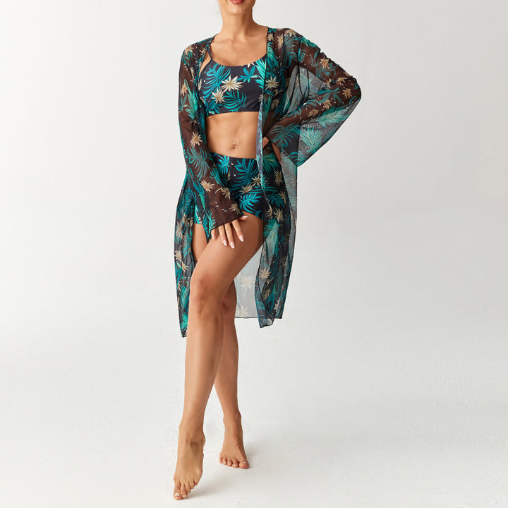 Damen Strandüberwurf mit floralem Design und hohem Schnitt Drune