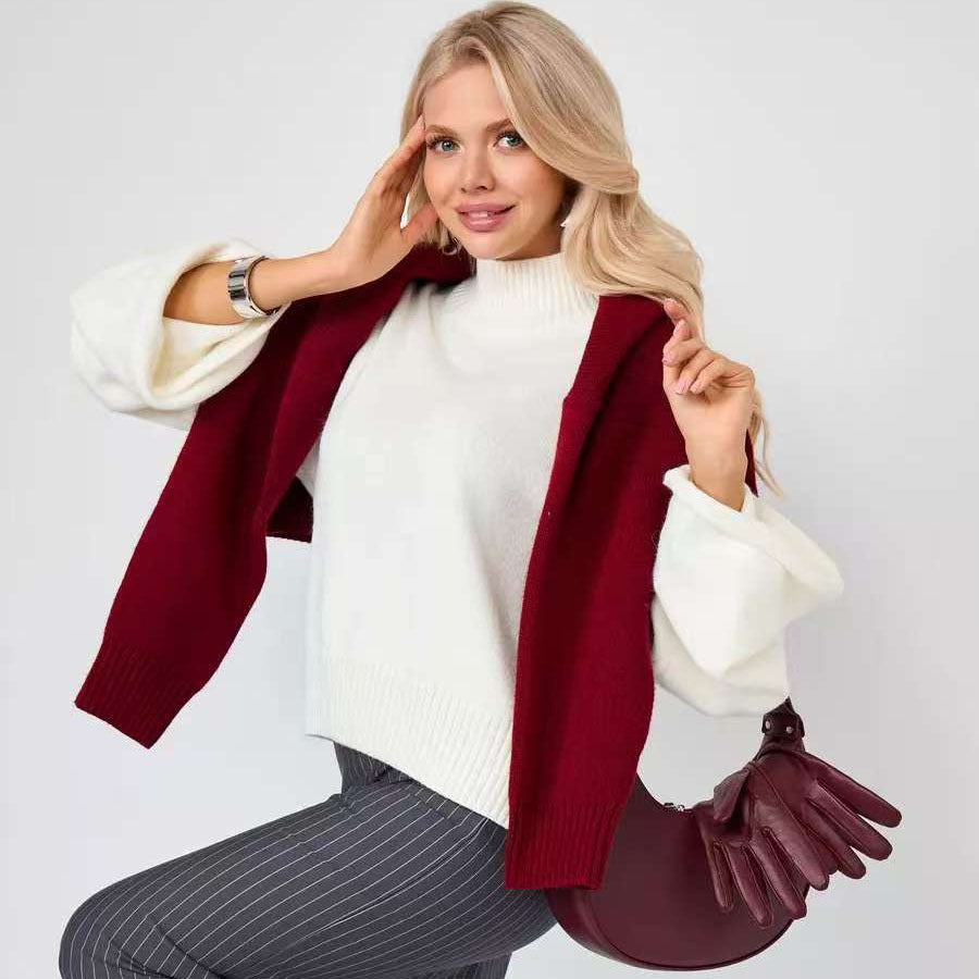 Damen Eleganter Oversized Pullover mit weitem Schnitt und Stehkragen Drune