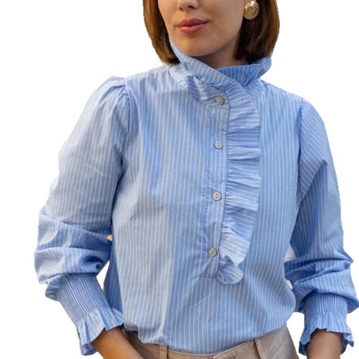 Damen Bluse mit edlem Rüschendesign und gestreiftem Muster Drune