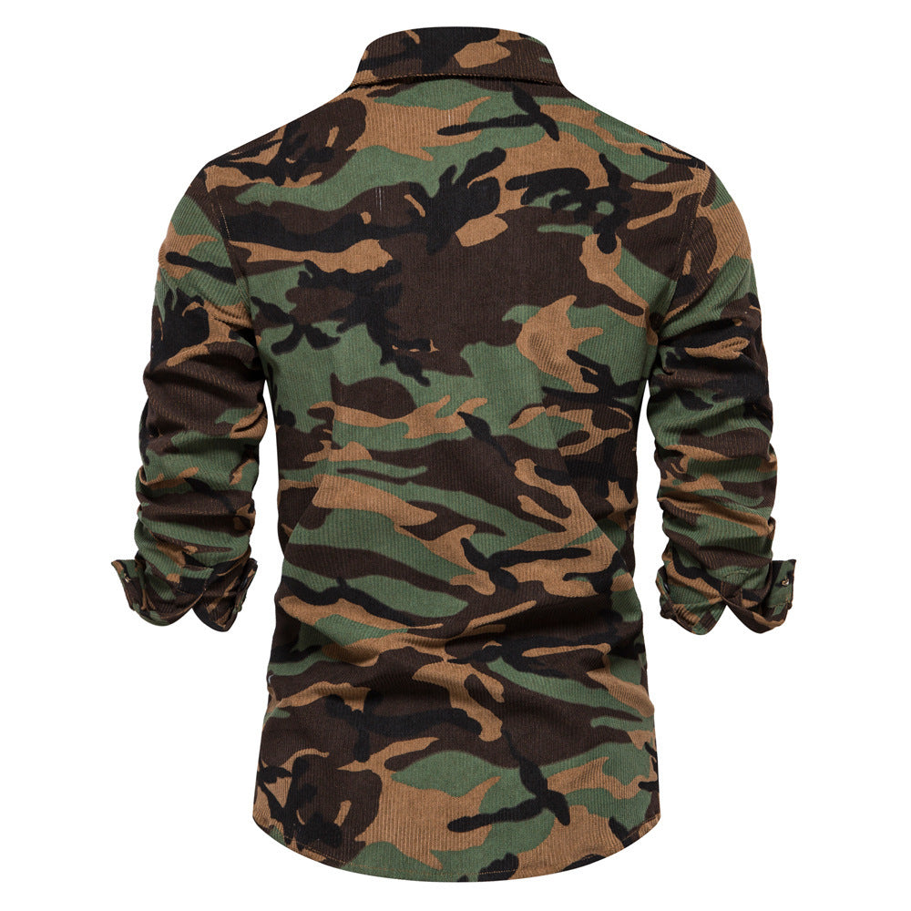 Herren nan feines Cord-Übershirt mit Brustpatten, durchgehender Knopfleiste und körpernaher Silhouette Drune