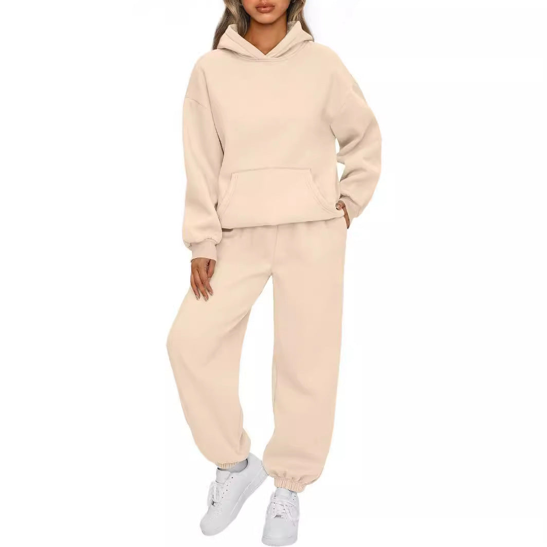 Damen nan Boxy-Hoodie und Palazzo-Jogger Set mit elastischem Knöchelbund Drune