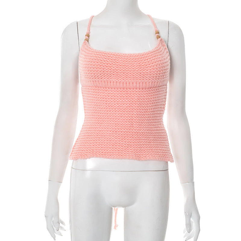 Damen luftiges Stricktop mit verstellbaren Trägern und dekorativem Saum Drune
