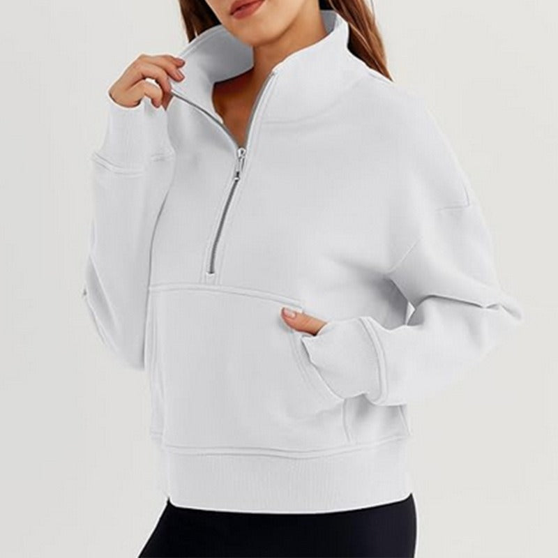 Damen lässiger Pullover mit hohem Kragen und kurzer Reißverschluss Drune